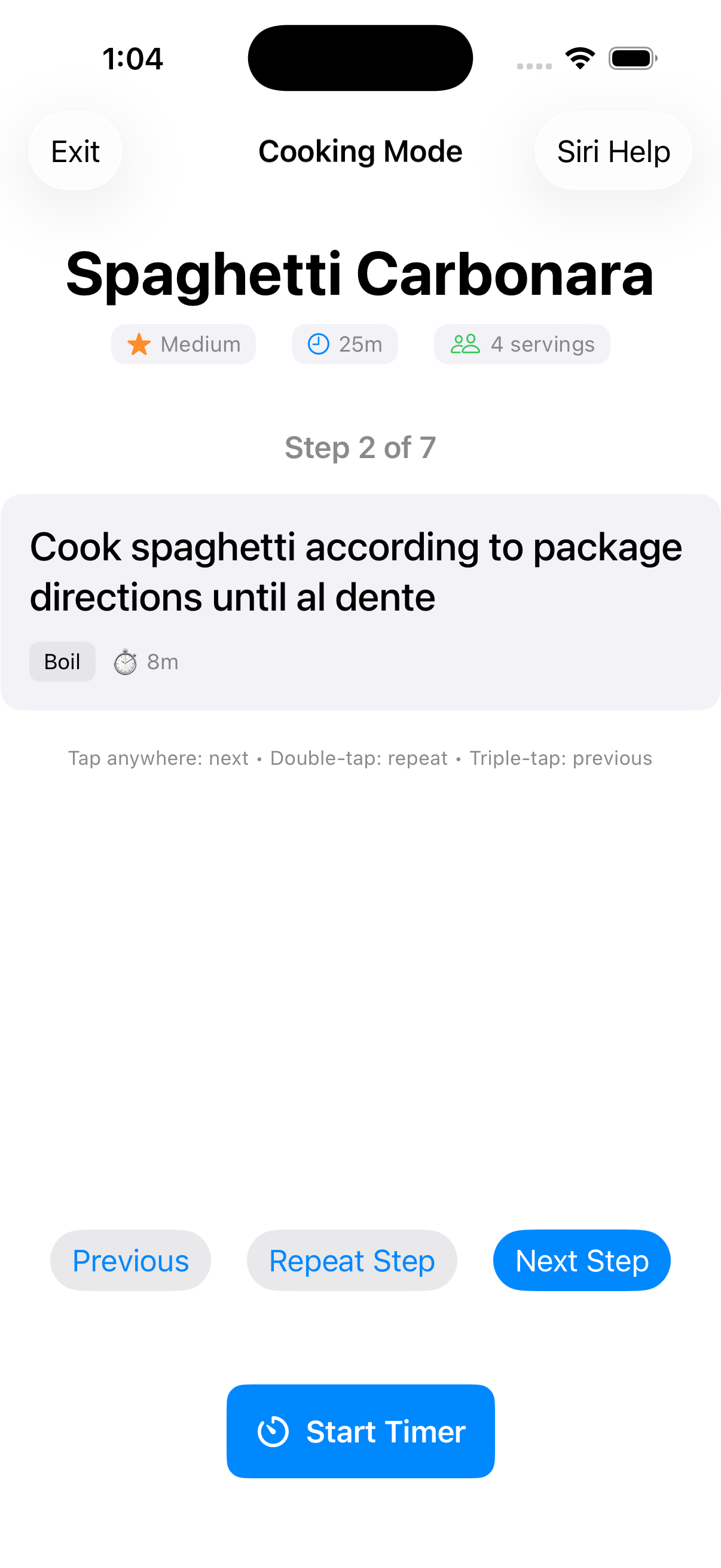 Cooking Mode with step-by-step instructions