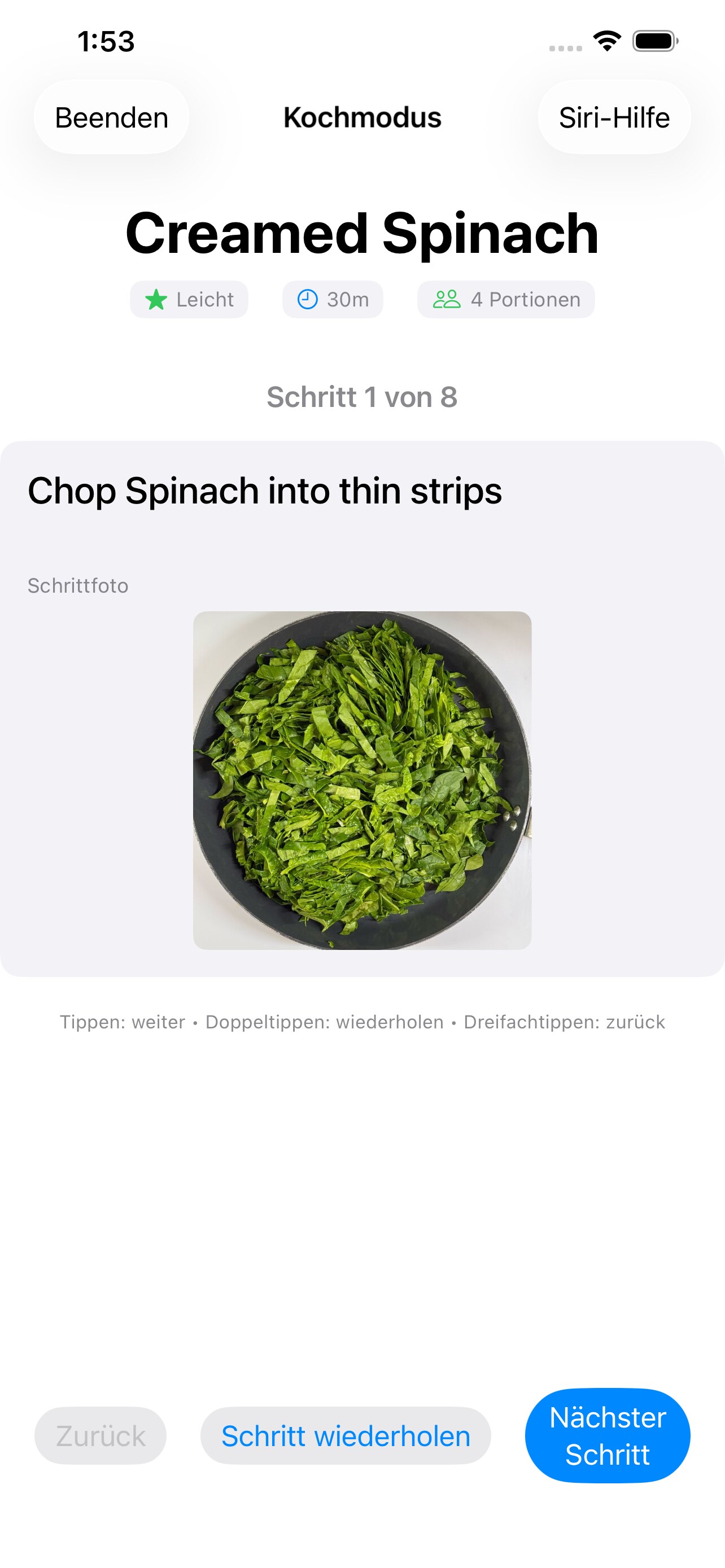 Kochmodus mit Schritt-für-Schritt-Anweisungen