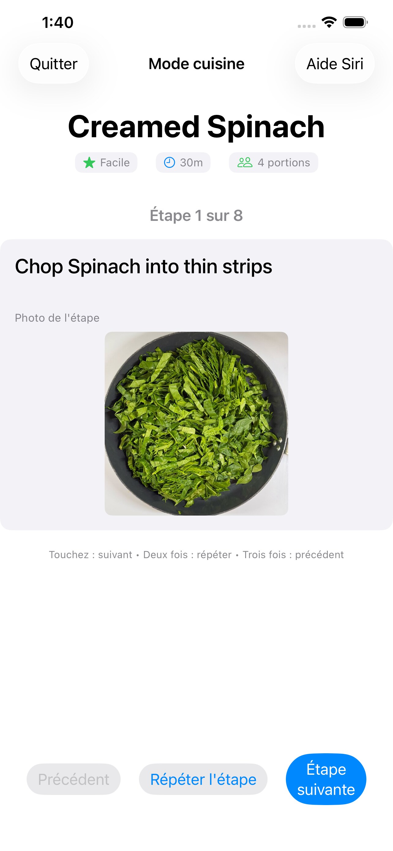 Mode cuisine avec instructions étape par étape
